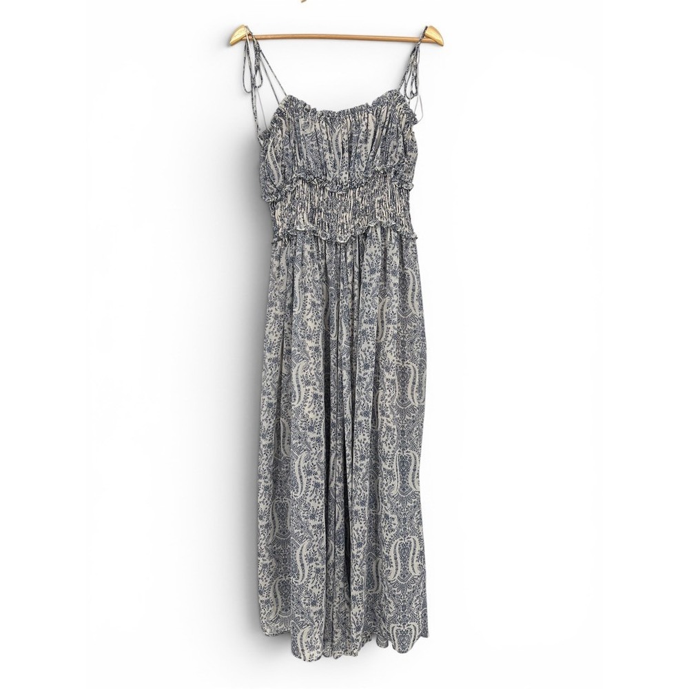 Dress Forum Blue White Paisley Smocked Strappy Maxi Dress M Milkmaid Romantic